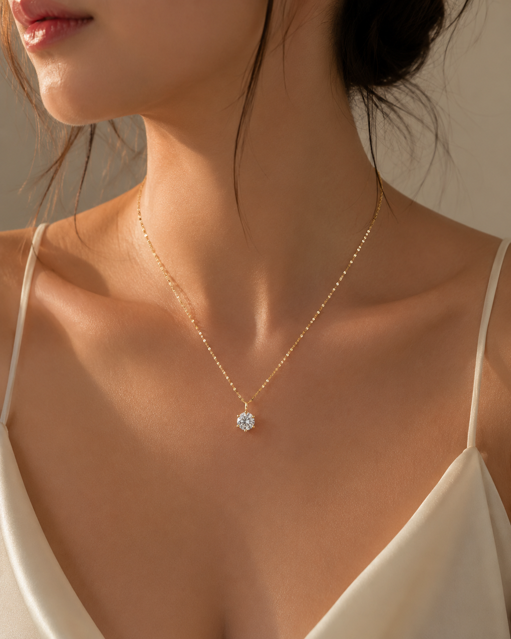Solitaire Pendant Necklace- Gold